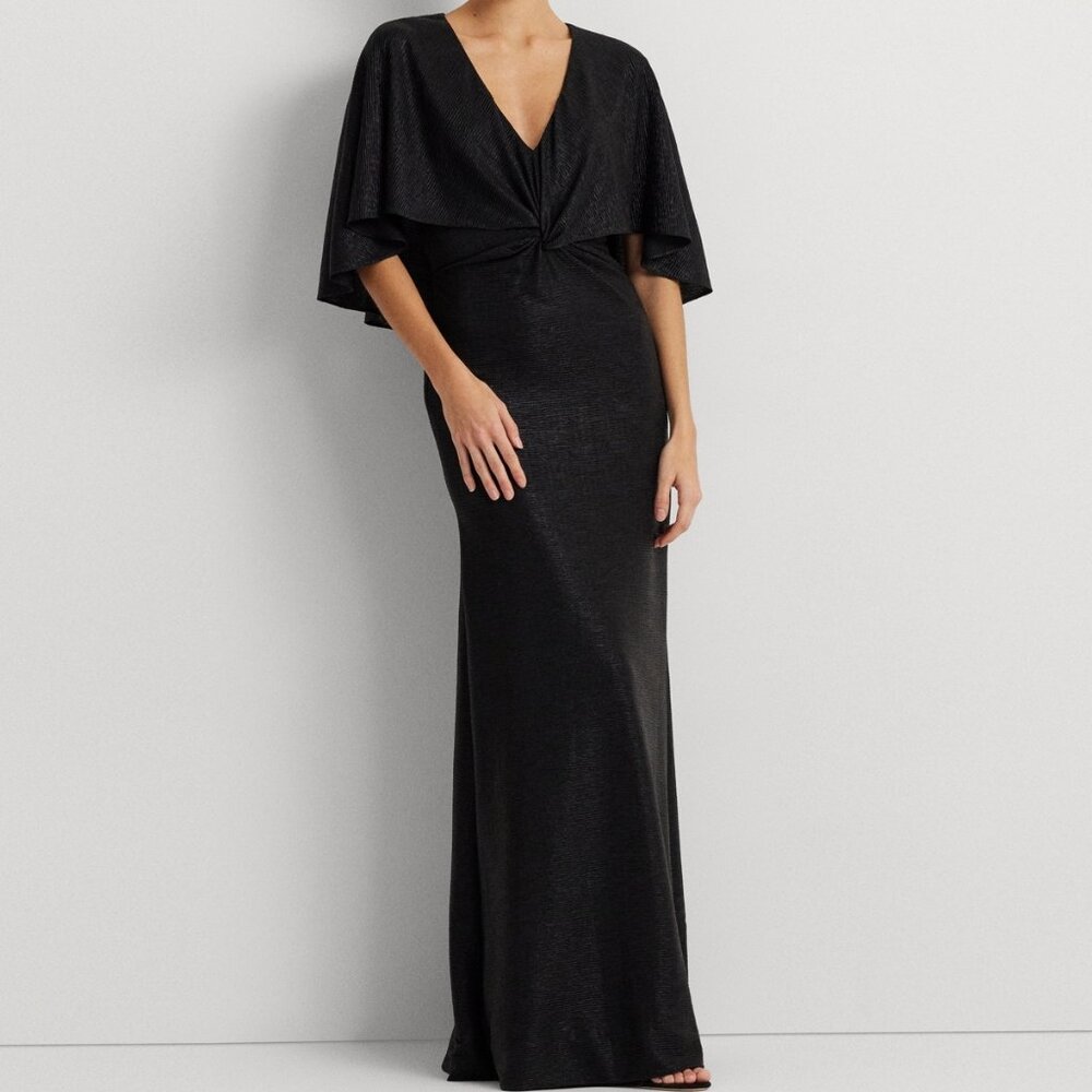 Lauren Ralph Lauren Metallic Knit Twist‑Front Cape Gown Women’s - Picture 6 of 6